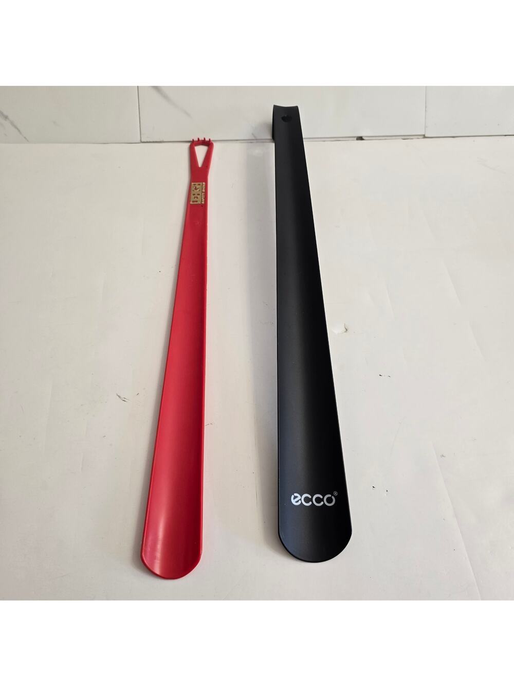 Ecco Metal Shoe Horn 16.5" and LeHigh Safety Shoes Acrylic Shoe Horn  16" EUC